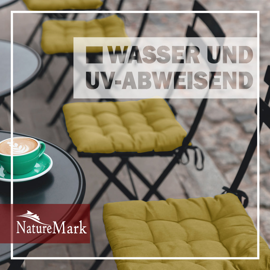 NatureMark 4er Set Stuhlkissen mit Bändern 40x40 cm – Gefüllte Sitzkissen, Outdoor & Indoor