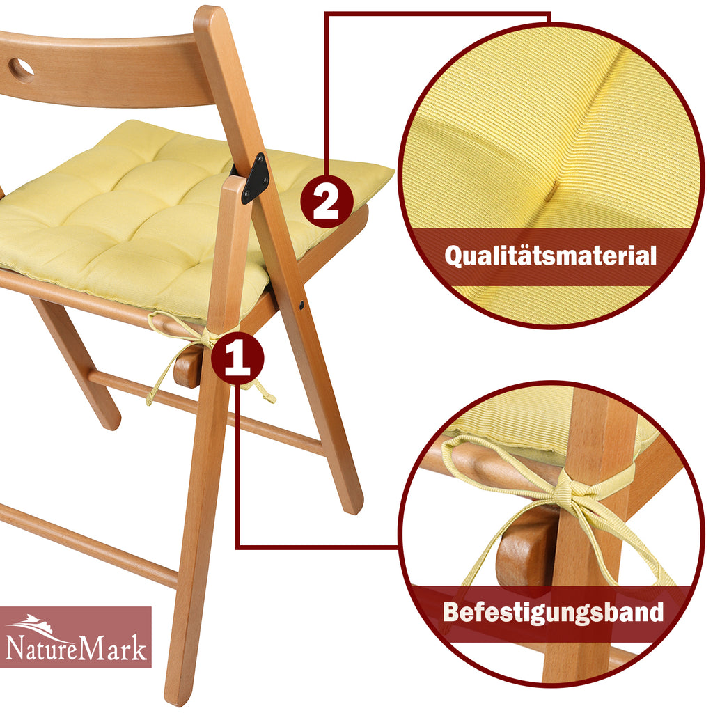NatureMark 4er Set Stuhlkissen mit Bändern 40x40 cm – Gefüllte Sitzkissen, Outdoor & Indoor