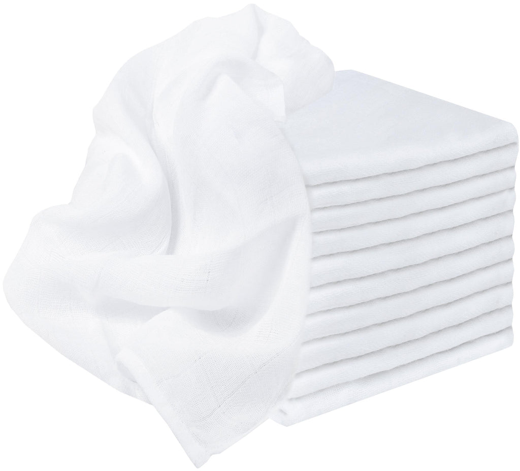 NatureMark 10er-Pack Baby-Mulltücher – 100% Baumwolle – weiche und saugfähige Tücher für Stillen & Babypflege, Windeln, Pucktücher & Waschlappen – Weiß, 70x70 cm