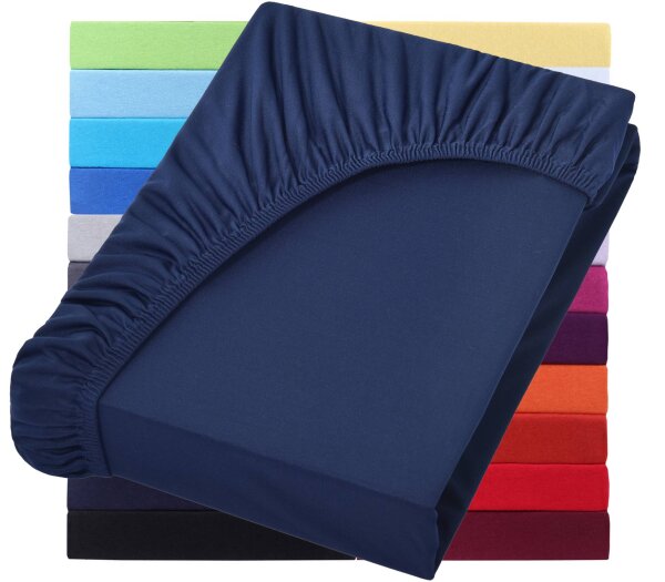 Jersey Spannbettlaken 100% Baumwolle, ÖKOTEX Standard 100, 90-100x190-200 cm, Navy blau